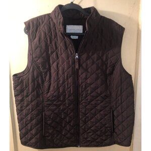 Van Heusen Vest Jacket Quilted Mock Neck Brown Front Pocket Women’s XXL